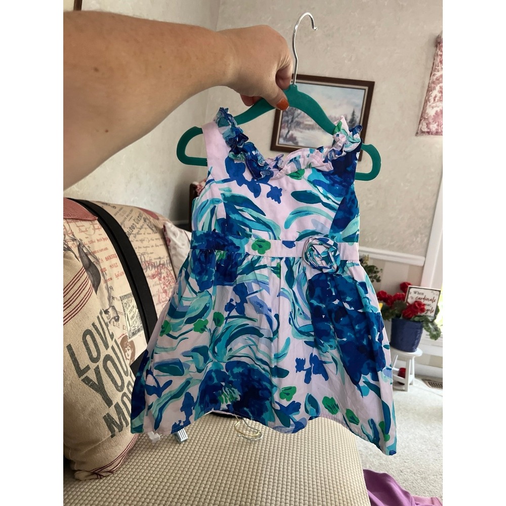 Lilly Pulitzer GIRLS GEORGINA DRESS Pink Tropics Tint Sweet Pea Blue 2